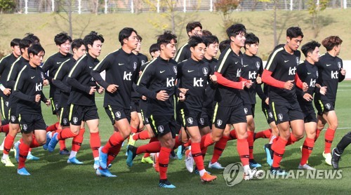 평가전 앞두고 훈련하는 U-22 축구 대표팀