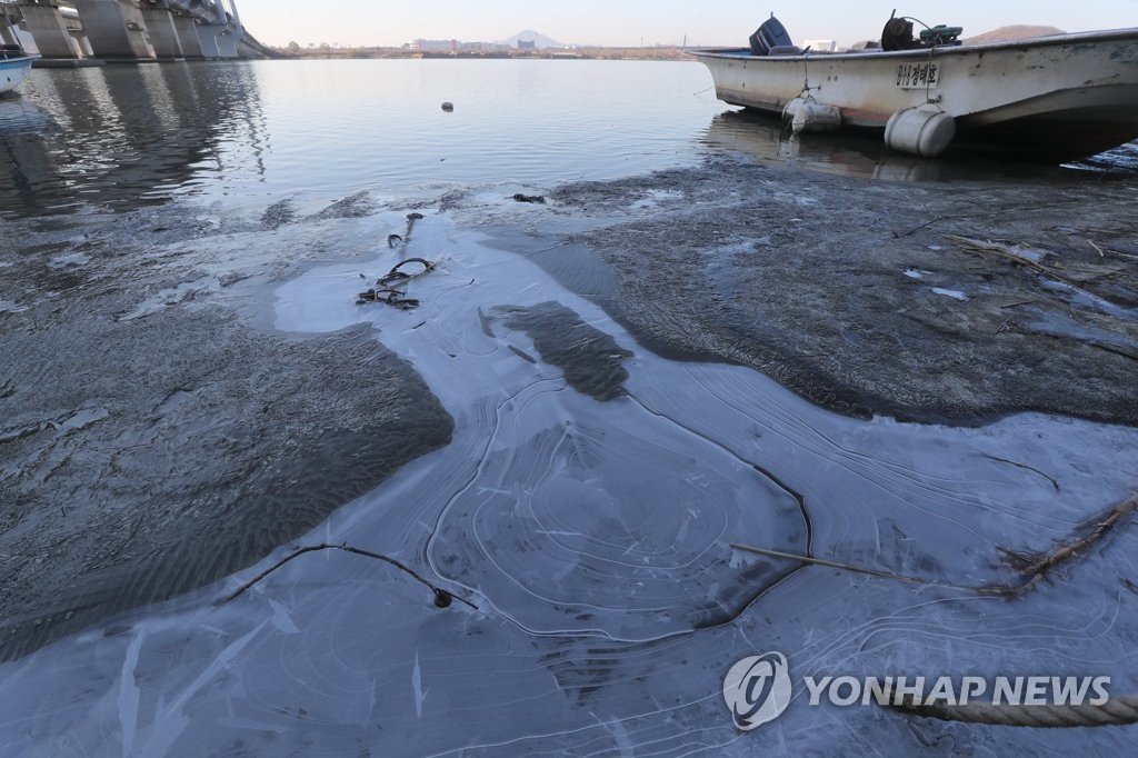 초겨울 한파에 얼어붙은 한강 하구