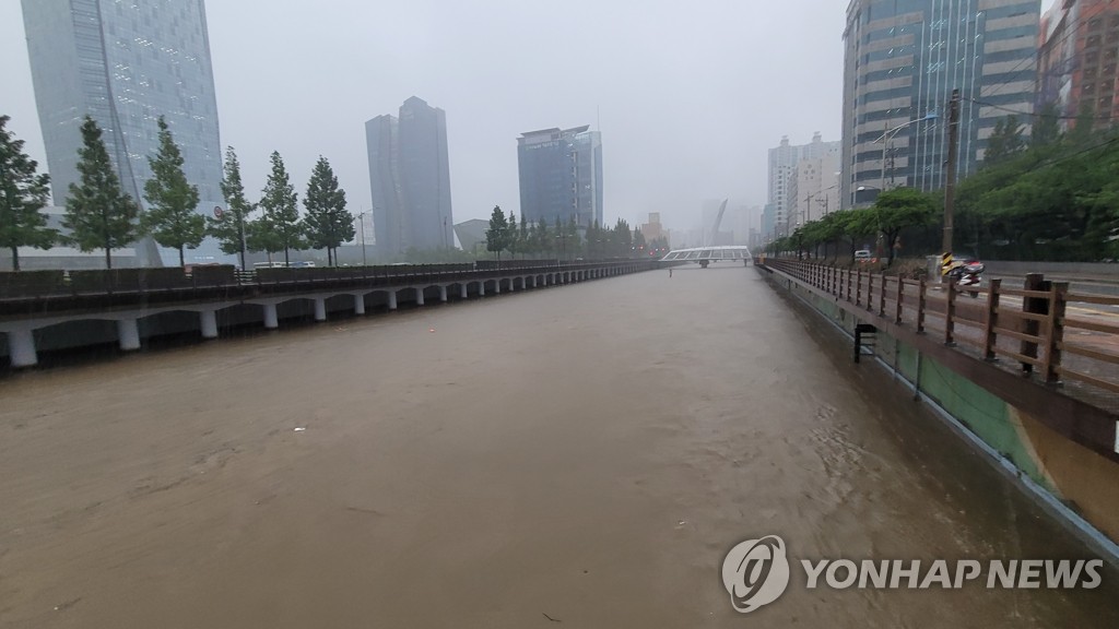 호우경보 부산 동천 수위 상승