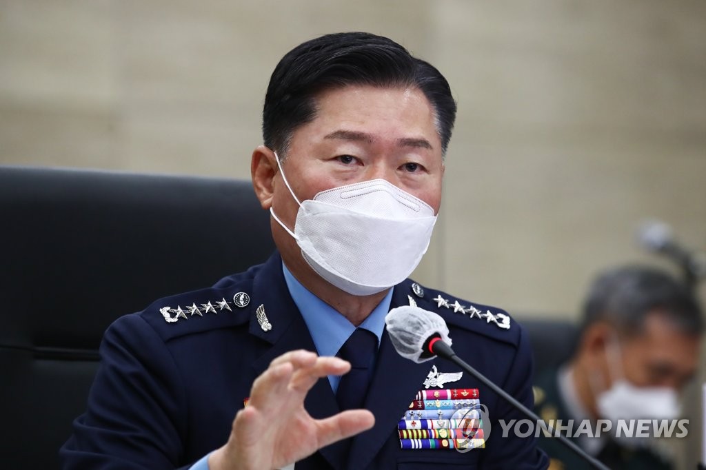 This file photo taken Oct. 6, 2021, shows Joint Chiefs of Staff (JCS) chief Gen. Won In-choul speaking during a parliamentary audit at the JCS headquarters in Seoul. (Pool photo) (Yonhap)