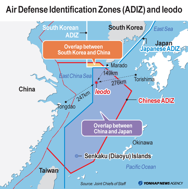 Air Defense Identification Zones Adiz And Ieodo Yonhap News Agency