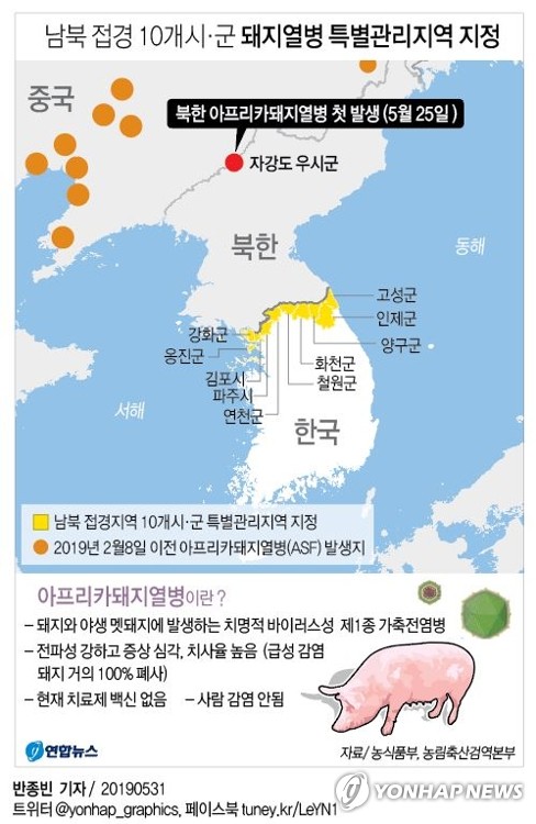 [그래픽] 남북 접경 10개 시·군 돼지열병 특별관리지역 지정