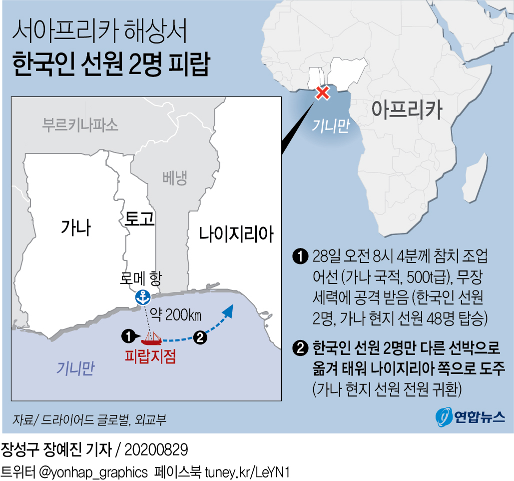 [그래픽] 서아프리카 해상서 한국인 선원 2명 피랍