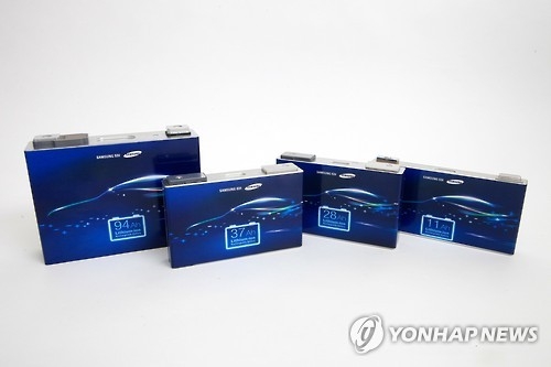 Samsung SDI's electric car batteries (Photo courtesy of Samsung SDI) (Yonhap) 