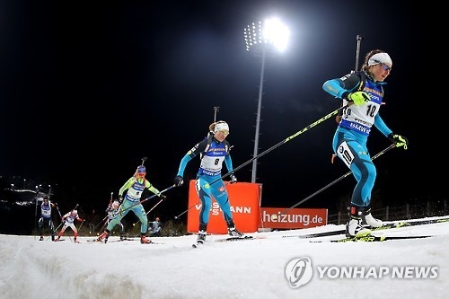 In this file photo taken on March 4, 2017, athletes compete in the women's 10-kilometer pursuit at the International Biathlon Union (IBU) World Cup at Alpensia Biathlon Centre in PyeongChang, Gangwon Province. The competition was held as a test event for the 2018 PyeongChang Winter Olympics. (Yonhap)