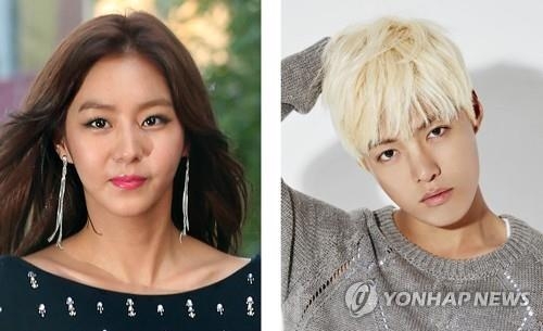 This combined photo shows actress Uee (L), a former member of South Korean girl group After School, and singer Kangnam. Uee, 29, and Kangnam, 30, have been dating since April, entertainment sources said July 14, 2017. (Yonhap)