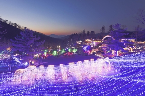 A theme park of wild edible greens in Yangpyeong is adorned with LED lamps during winter. (Yonhap) 