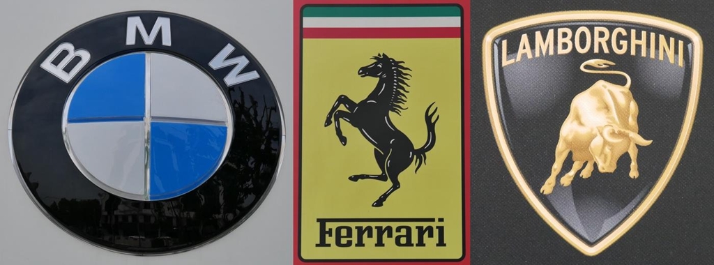 Corporate logos of BMW, Ferrari and Lamborghini (Yonhap)