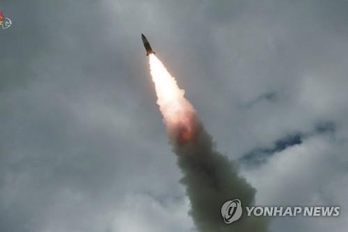 A projectile, believed to be the North Korean version of the U.S.' Army Tactical Missile System, is launched on Aug. 16, 2019, in this file photo released by the North's official Korean Central News Agency. North Korea fired two short-range projectiles from a western region toward the East Sea on Sept. 10, 2019, South Korea's military said, just hours after the North offered to resume nuclear talks with the United States. (For Use Only in the Republic of Korea. No Redistribution) (Yonhap)