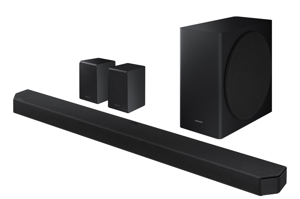This photo provided by Samsung Electronics Co. on July 8, 2020, shows the company's HW-Q950T sound bar. (PHOTO NOT FOR SALE) 