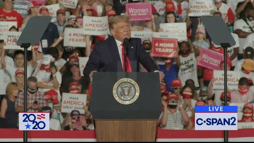 This captured image from the website of U.S. cable news network C-SPAN shows U.S. President Donald Trump speaking at a campaign rally in Sanford, Florida, on Oct. 12, 2020. (Yonhap)