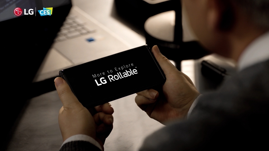This photo provided by LG Electronics Inc. on Jan. 11, 2021, shows the LG Rollable smartphone with a rollable screen. (PHOTO NOT FOR SALE) (Yonhap)
