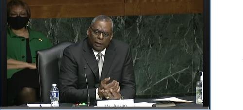 The captured image from the website of the Senate Armed Services Committee shows Defense Secretary Lloyd Austin speaking in his senate confirmation hearing held in Washington on Jan. 19, 2021. (PHOTO NOT FOR SALE) (Yonhap)