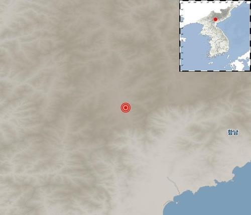 This image, provided by the Korea Meteorological Administration, shows the epicenter of a 2.6 magnitude natural earthquake that hit North Korea's eastern region on Oct. 19, 2021. (Yonhap)