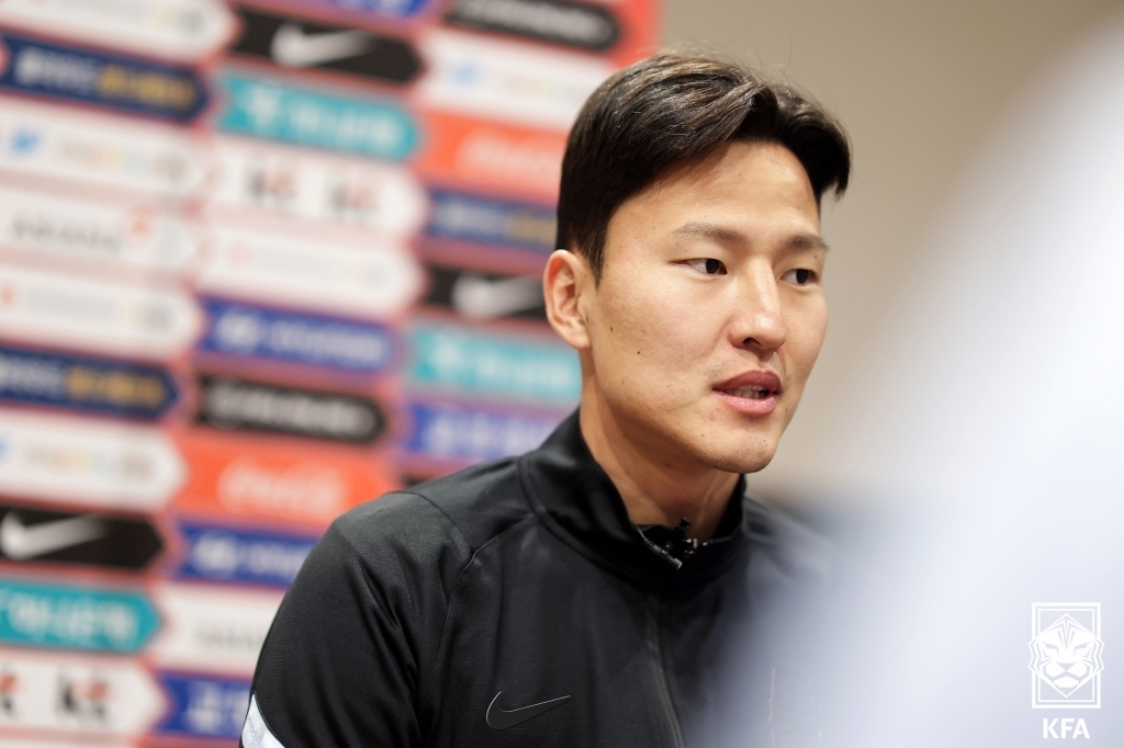 South Korean defender Kwon Kyung-won speaks with the Korea Football Association (KFA) in an interview at Cornelia Diamond Golf Resort & Spa Hotel in Antalya, Turkey, on Jan. 17, 2022, in this photo provided by the KFA. (PHOTO NOT FOR SALE) (Yonhap)