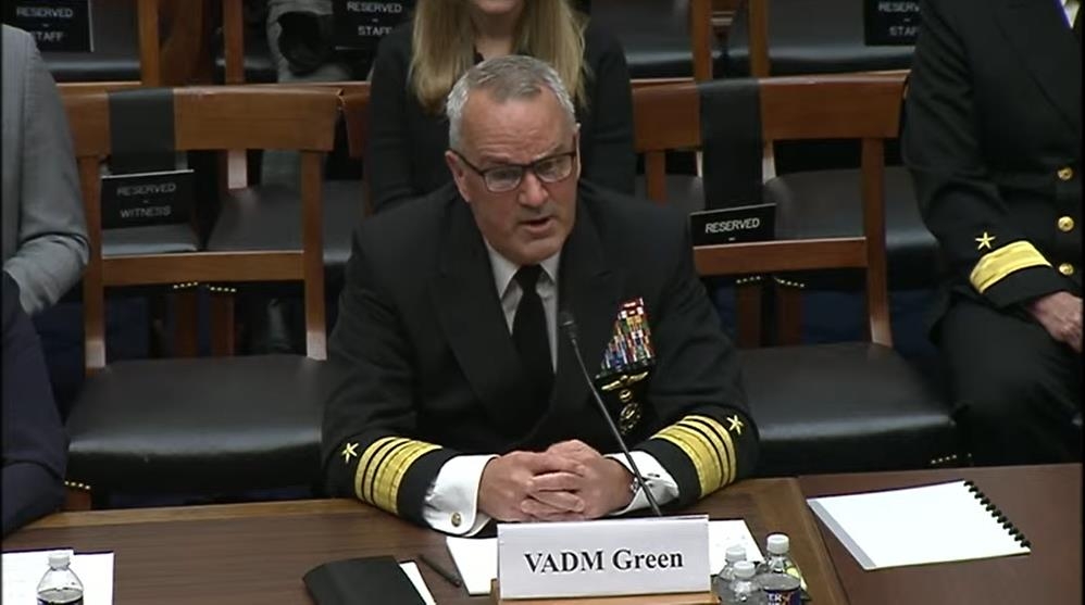 Vice Adm. Collin Green, deputy commander of U.S. Special Operations Command, is seen testifying in a House Subcommittee on Intelligence and Special Operations hearing in Washington on April 1, 2022 in this image captured from the subcommittee's website. (Yonhap)