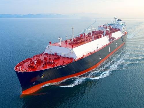 This photo provided by Korea Shipbuilding & Offshore Engineering Co. on April 21, 2022, shows a liquefied natural gas carrier built by Hyundai Samho Heavy Industries Co., one of its three affiliates. (PHOTO NOT FOR SALE) (Yonhap)
