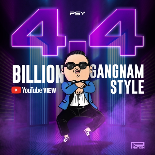 This image provided by P Nation on April 29, 2022, is to celebrate the music video for "Gangnam Style" surpassing 4.4 billion views on YouTube. (PHOTO NOT FOR SALE) (Yonhap)