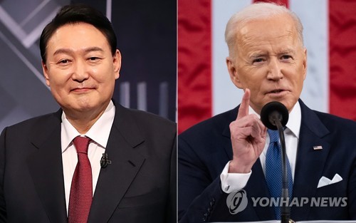 This composite image shows President-elect Yoon Suk-yeol (L) and U.S. President Joe Biden, with the photo of Biden taken from the EPA. (Yonhap)