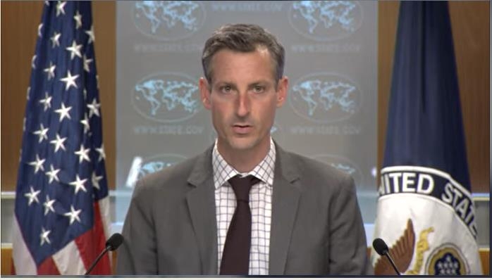 U.S. Department of State spokesperson Ned Price is seen speaking in a daily press briefing at the department in Washington on May 11, 2022 in this image captured from the department's website. (Yonhap)