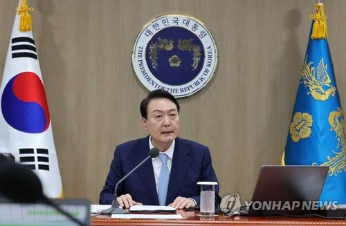 President Yoon Suk-yeol speaks during a Cabinet meeting at the presidential office in Seoul on July 5, 2022. (Yonhap)