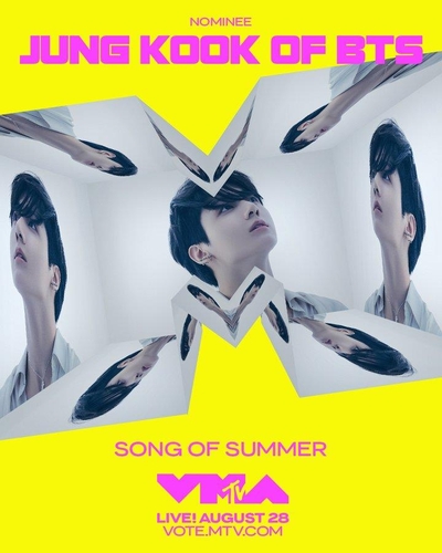 This image captured from the 2022 MTV Video Music Awards' official Twitter account shows Jungkook of BTS as a nominee for this year's Song Of Summer. (PHOTO NOT FOR SALE) (Yonhap)