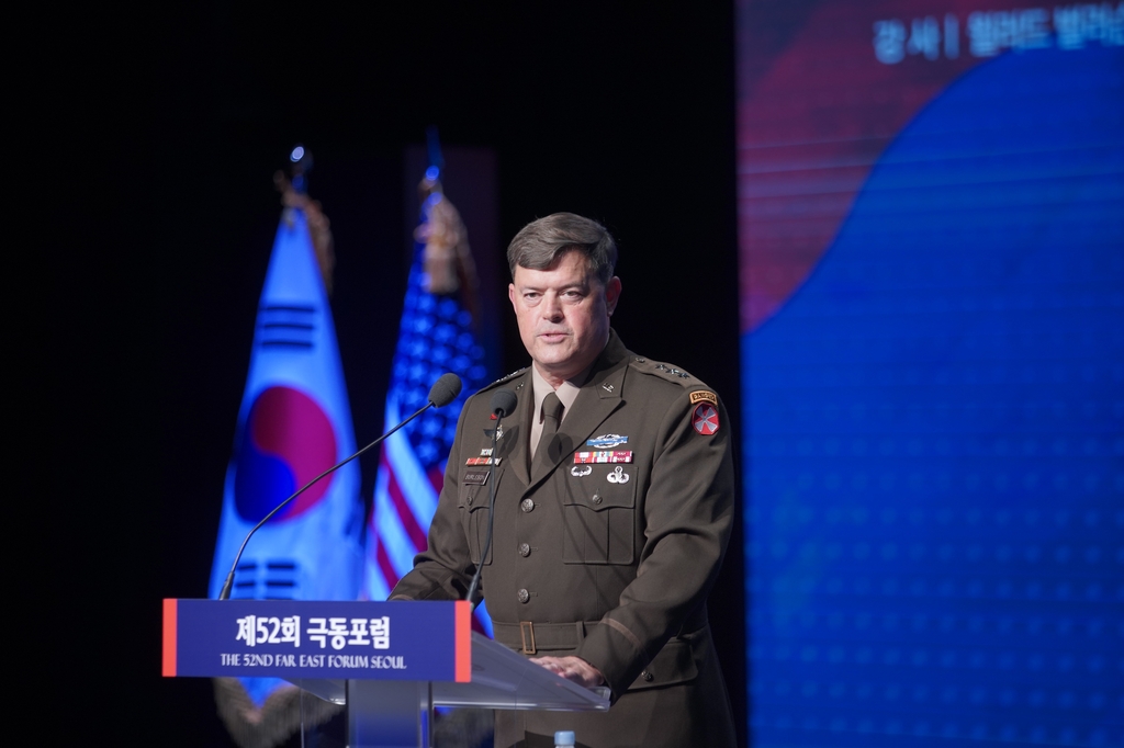 Lt. Gen. Willard M. Burleson, the commander of the Eighth U.S. Army, speaks during the Far East Forum hosted by the Far East Broadcasting Co. in Seoul on Sept. 30, 2022, in this photo provided by the broadcaster. (PHOTO NOT FOR SALE) (Yonhap)