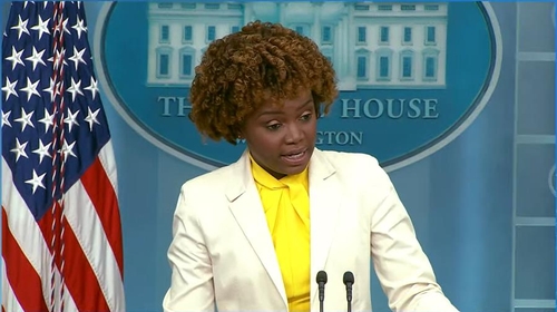 White House Press Secretary Karine Jean-Pierre is seen answering questions in a daily press briefing in Washington on Oct. 4, 2022 in this image captured from the White House' website. (Yonhap)