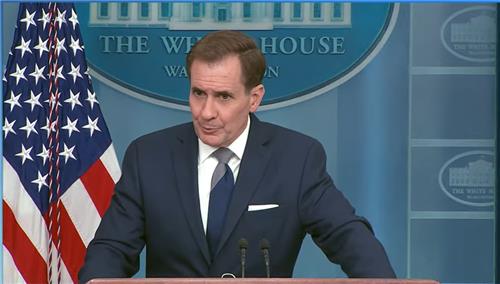 John Kirby, National Security Council coordinator for strategic communications, is seen speaking during a daily press briefing at the White House in Washington on March 29, 2023 in this captured image. (Yonhap)