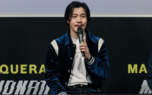 Midnatt, an alter ego of ballad singer Lee Hyun, speaks during a press conference in Seoul on May 15, 2023, in this photo provided by its music label Big Hit Music. (PHOTO NOT FOR SALE) (Yonhap) 
