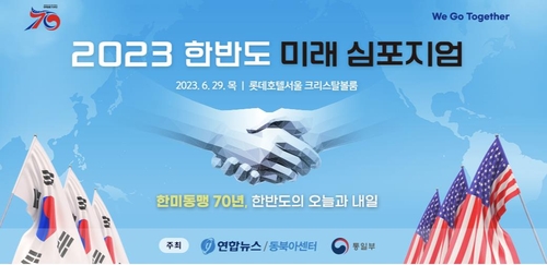 Esta imagen muestra el cartel de un foro anual por la paz, copatrocinado por la Agencia de Noticias Yonhap y el Ministerio de Unificación, que se llevará a cabo el 29 de junio de 2023 en el Hotel Lotte en el centro de Seúl.  (Yonhap) 