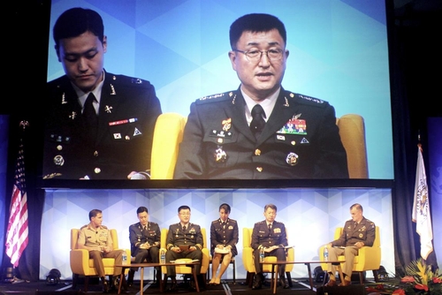 Gen. Park An-su (3rd from L) speaks during a panel discussion at the Land Forces Pacific Symposium in Hawaii on May 15, 2024, in this photo provided by his office on May 20. (PHOTO NOT FOR SALE) (Yonhap)
