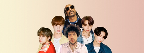 Collaboration entre des membres de BTS, Benny Blancco et Snoop Dogg. (Photo fournie par Big Hit Music. Revente et archivage interdits)