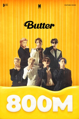 Image promotionnelle pour marquer les plus de 800 mlns de vues du clip de «Butter» sur YouTube. (Image fournie par Big Hit Music. Revente et archivage interdits)