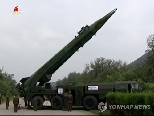 北朝鮮・朝鮮中央テレビが９月に公開した「ノドン」発射の様子＝（聯合ニュース）