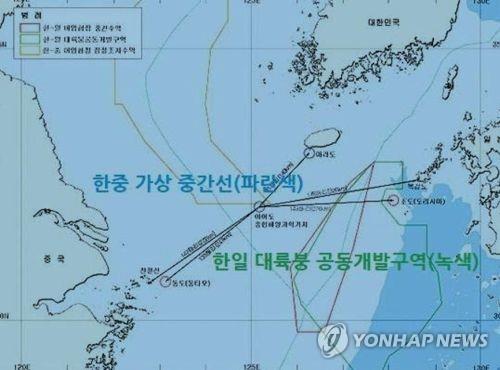韓日大陸棚協定で定められた共同開発区域（緑の線で囲まれた部分、韓国海洋水産開発院提供）＝（聯合ニュース）≪転載・転用禁止≫