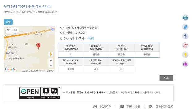 "동네약수터 수질정보 경기도 홈피에서 확인하세요" - 1