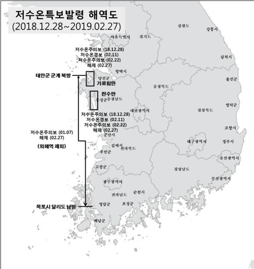 해수부, 저수온 특보 해제 "올겨울 양식피해 없어"