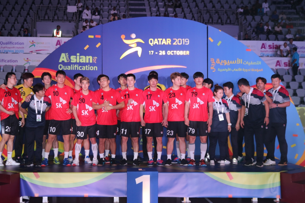 2019년 10월 아시아 지역 예선에서 준우승한 한국 남자 대표팀.