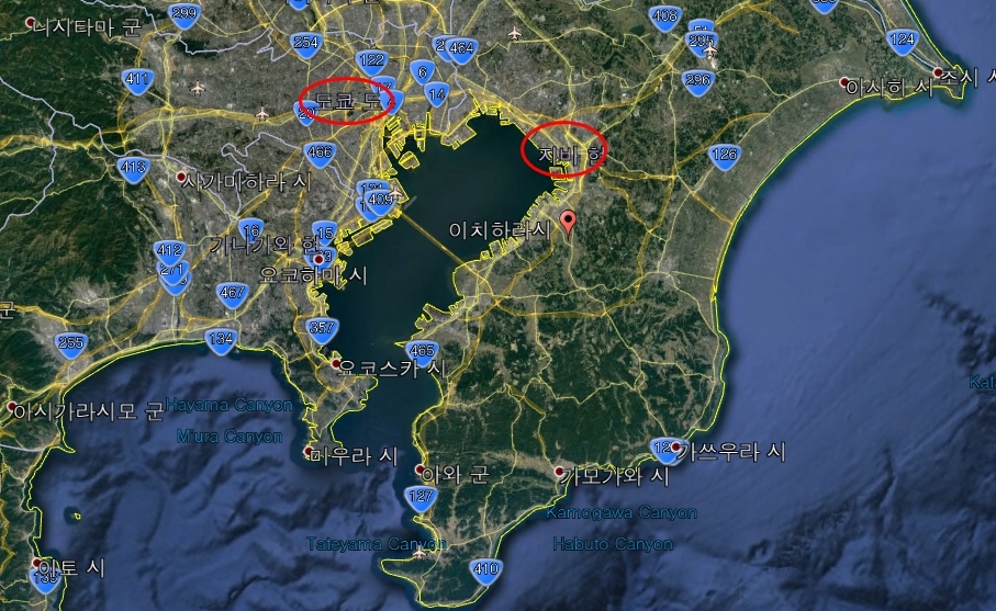 일본 도쿄도와 지바현 이치하라시 위치도 [구글 지도 캡처]