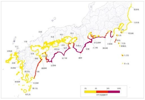 日남해안 70여곳 30년내 3m이상 쓰나미 발생확률 26% 이상