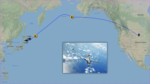미 폭격기 2대, 본토→일본 인근→괌 전개…'논스톱 출격' 과시