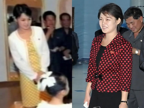 화려한 무늬의 원피스를 입은 북한 리설주 여사