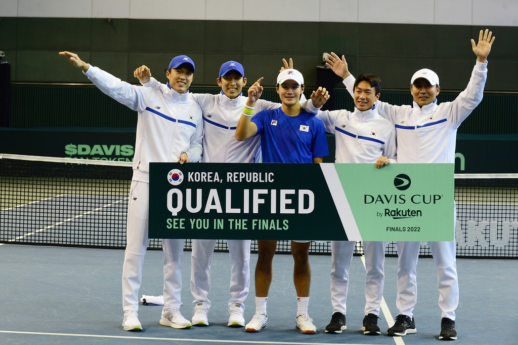 세계 16강에 진출한 한국 남자 테니스 선수들. 