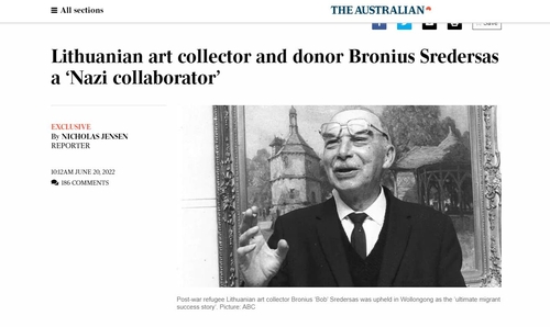 호주 디오스트레일리안 '유명 미술품 수집가의 나치 협력자 의혹 보도' 페이지 캡처