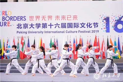 베이징대 행사에서 태권도 퍼포먼스를 펼치는 태권도 시범단