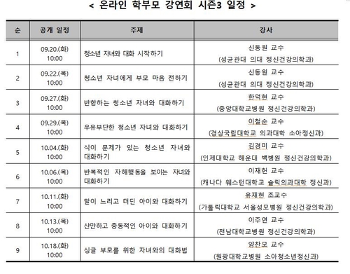 '온라인 학부모 강연회' 공개 일정