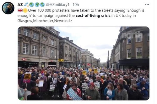 "못 살겠다" 생활고에 영국 50곳서 동시다발 시위