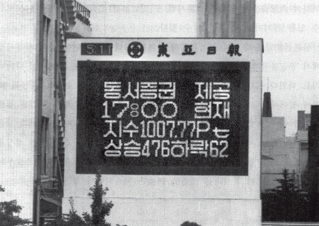1983년 시가총액방식의 종합주가지수(코스피)는 100포인트로 출발해 1989년 1,000P를 돌파했다. 1989년 [한국거래소 제공]