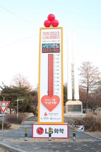 충북 '사랑의 온도탑' 올해도 온기…100도 돌파